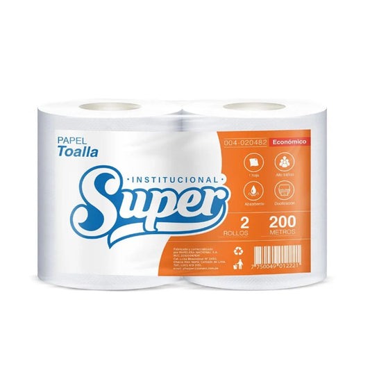 Papel toalla blanco económica una hoja 200 mt x 2 rollos Super