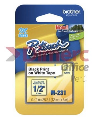 Cinta M-231 negro sobre blanco 12 mm Brother