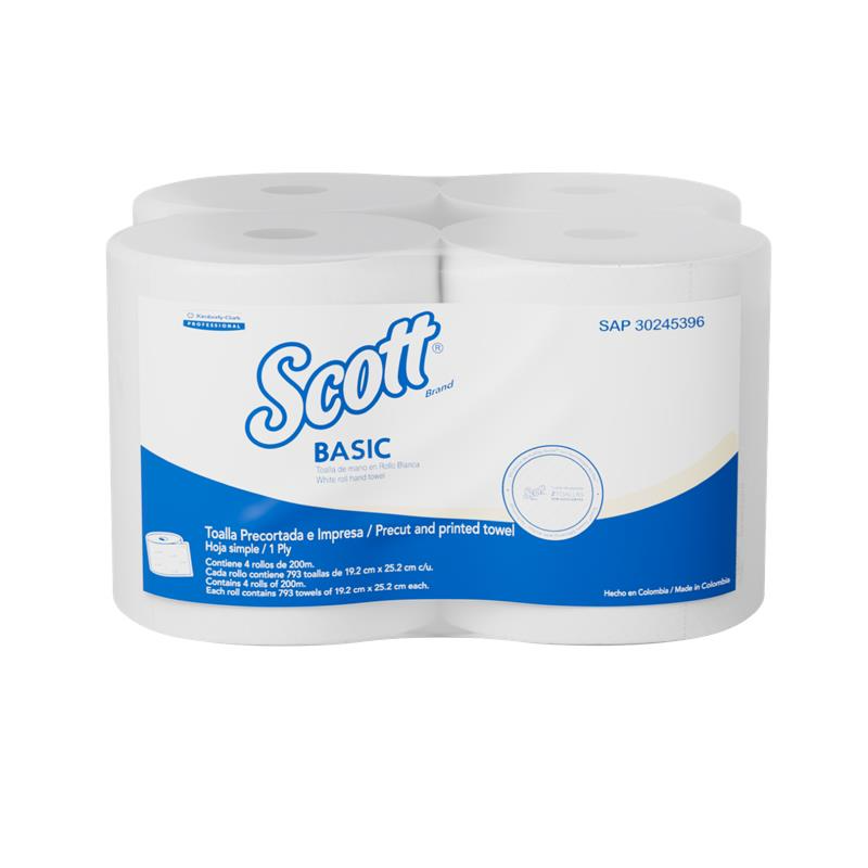 Papel toalla precortado Airflex 1 hoja blanco 200 mt x 4 rollos Scott