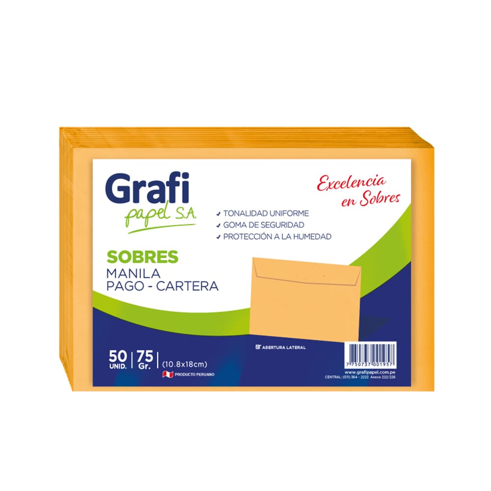 Sobre Manila Pago Cartera 50 Unid. Grafipapel