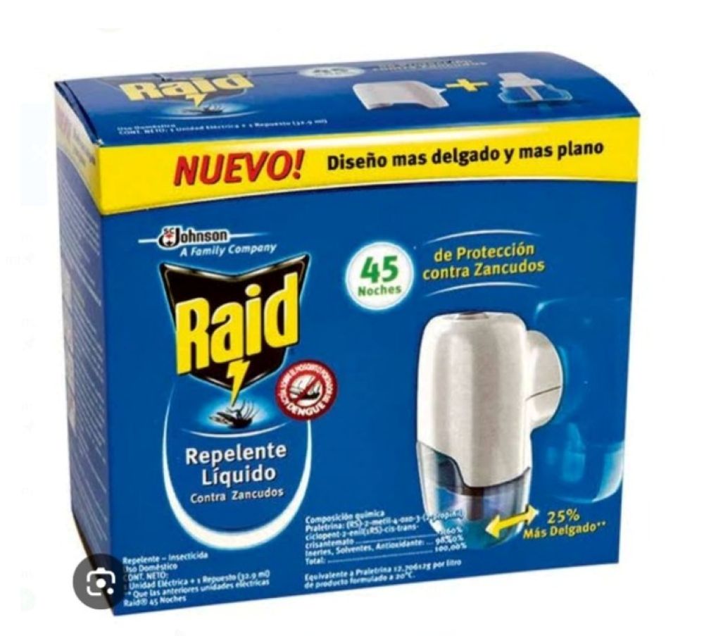 Dispensador + repuesto repelente continuo 45 noches 33ml Raid