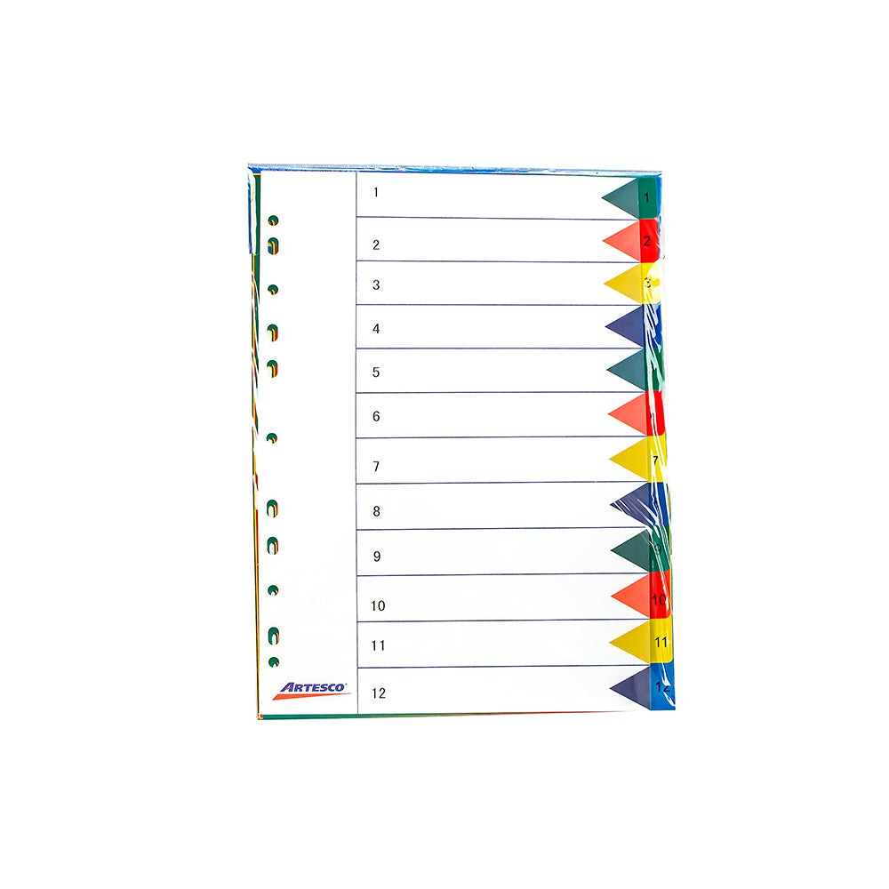 Separador A4 pp colores 12 divisiones Artesco
