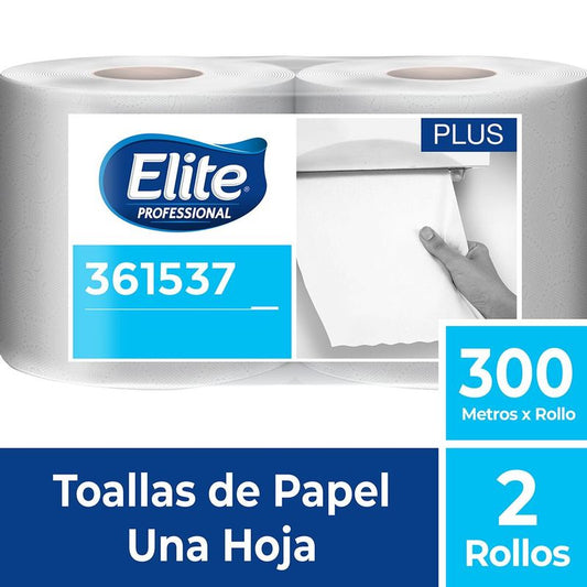Papel toalla blanco jumbo una hoja 300 mt x 2 rollos Elite Plus