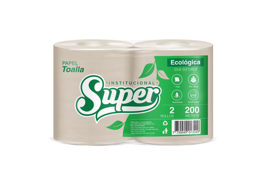 Papel toalla ecológica una hoja 200 mt x 2 rollos Super