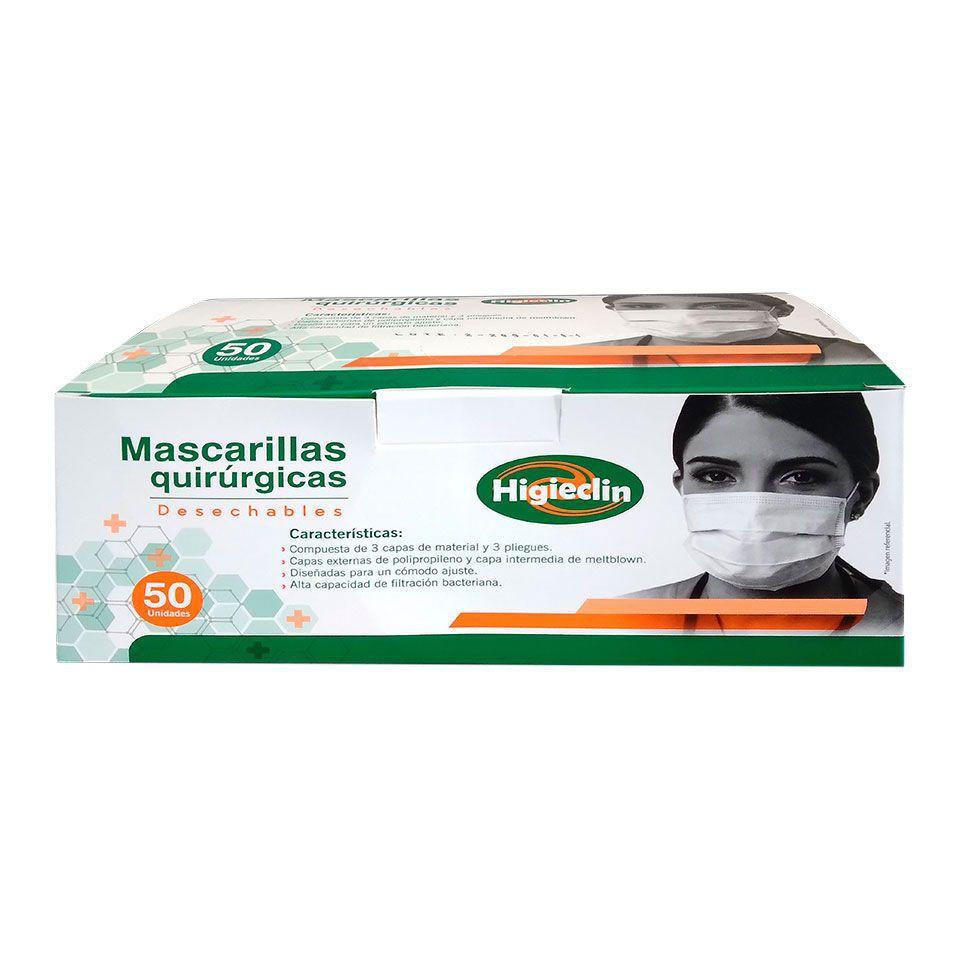 Mascarilla 3 pliegues x50un no medico