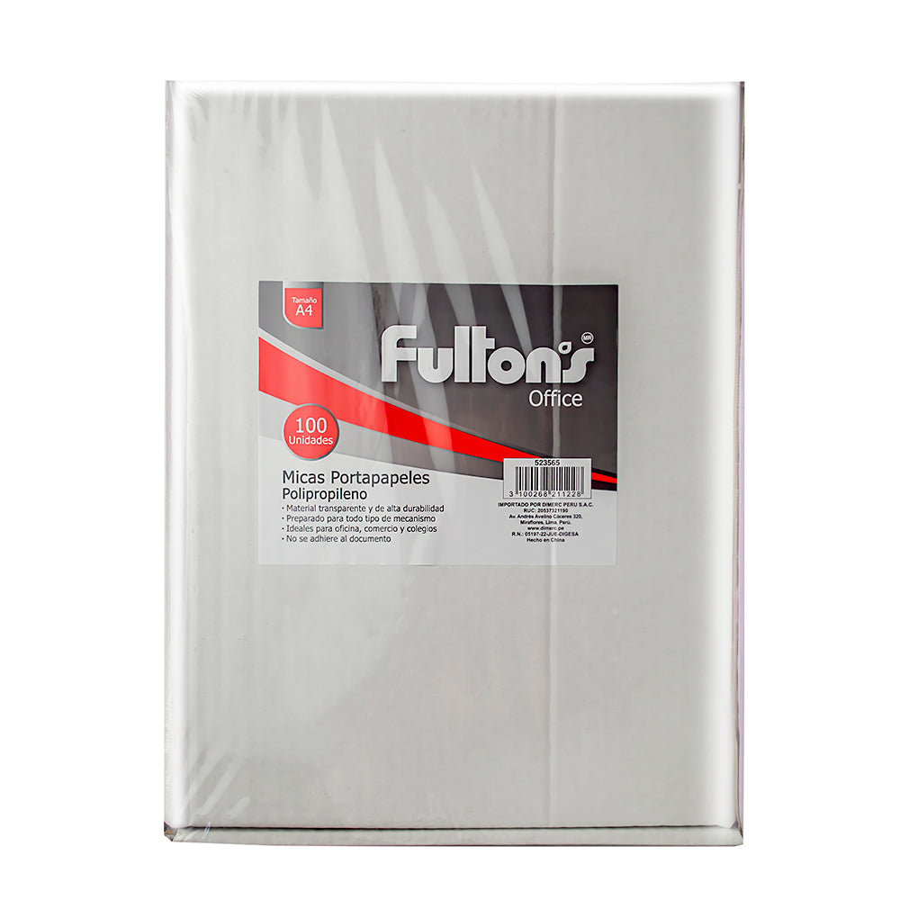 Mica portapapel polipropileno A4 x 100 unidades Fultons