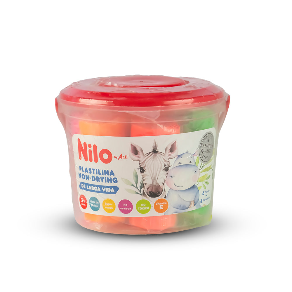 Plastilina jumbo non drying x 6 unidades 4 cortadores + balde Nilo