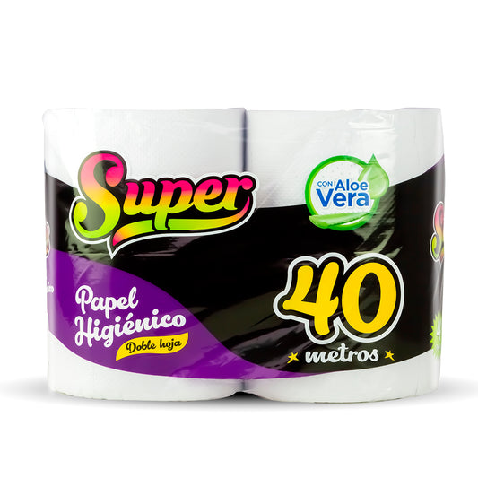 Papel higiénico blanco doble hoja 40 mt x 4 rollos Super