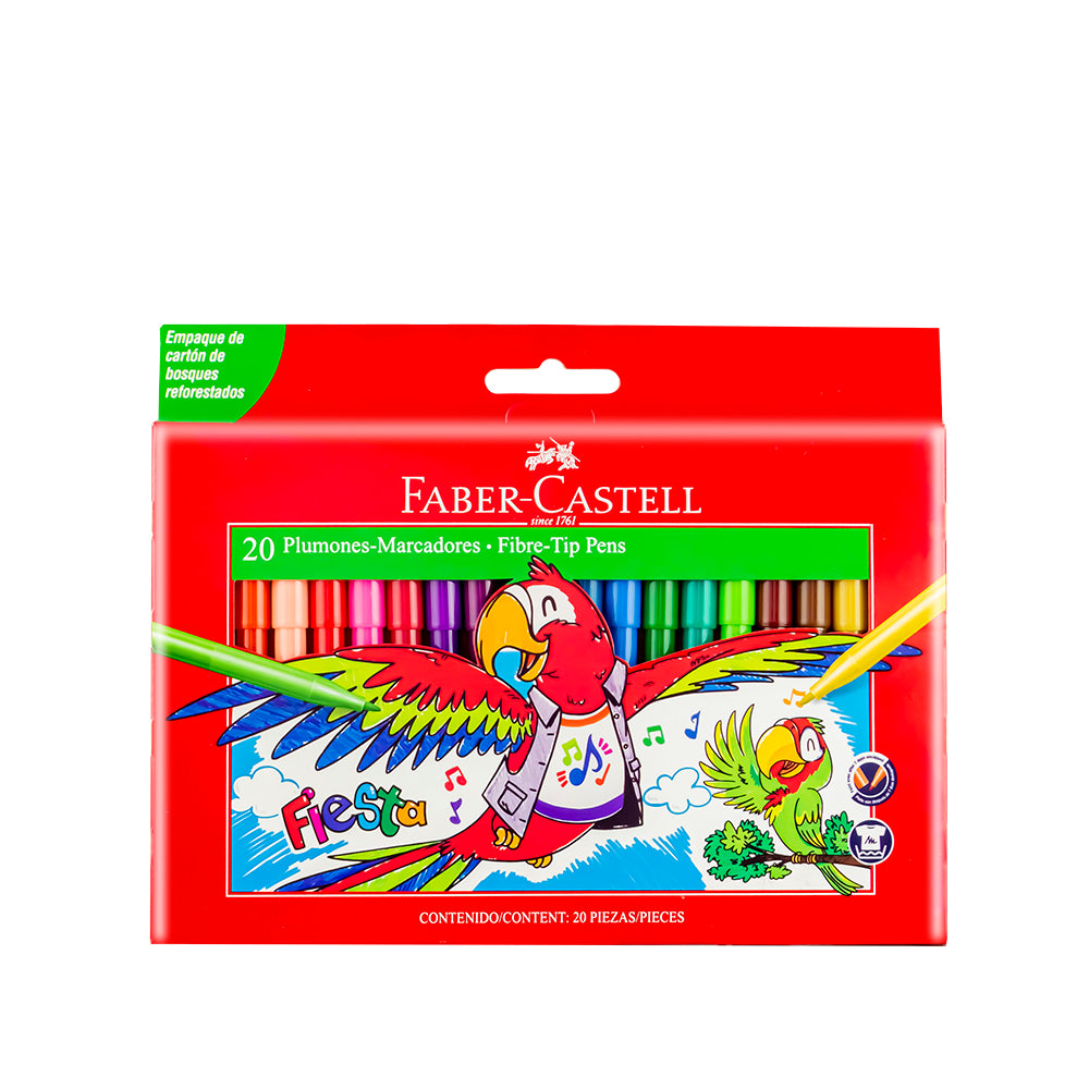 Plumones delgados 45 fiesta cartón x 20 unidades Faber Castell
