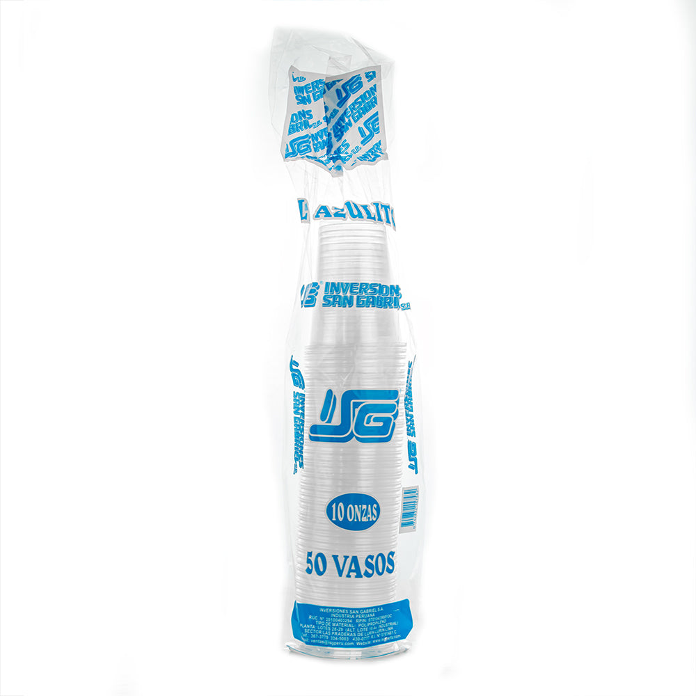Vaso plástico descartable 10 onzas x 50 unidades transparente San Gabriel