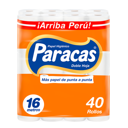 Papel higiénico blanco doble hoja gofrado naranja 16 mt x 40 rollos Paracas