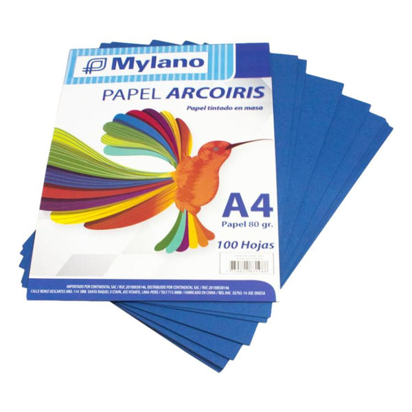 Papel arcoiris de color azul  80gr x 100 hojas Mylano 