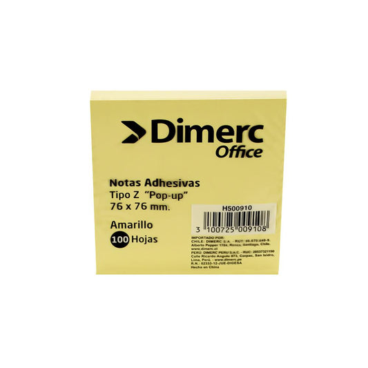 Notas adhesiva 3x3 pop up 100 hojas amarillo dimerc