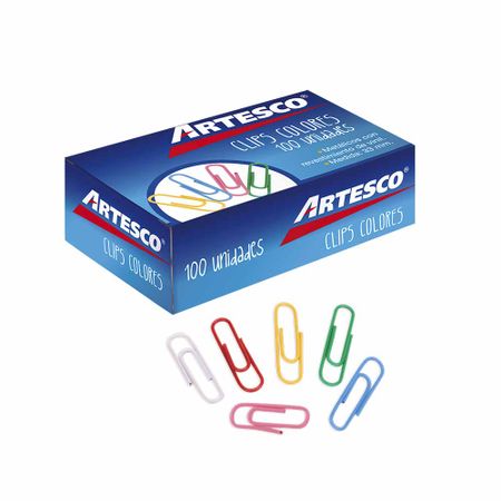 Clips de colores plastificado 33mm caja x 100 unidades Artesco - Ofimarket