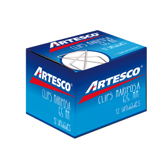 Clips de mariposa grande caja x 12 unidades #1 tamaño 65mm Artesco