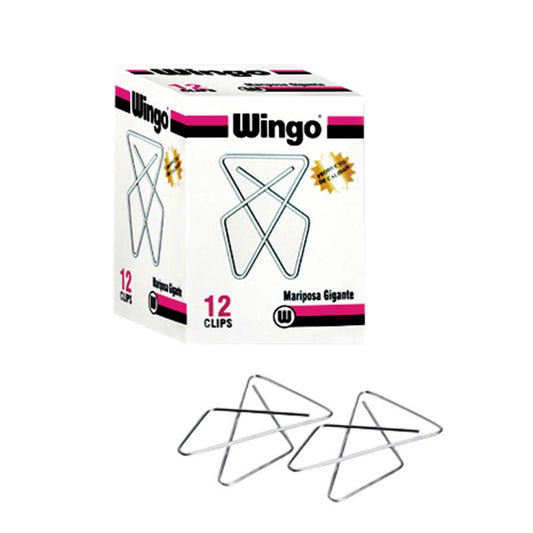 Clips de mariposa grande caja x 12 unidades #1 tamaño 65mm Wingo
