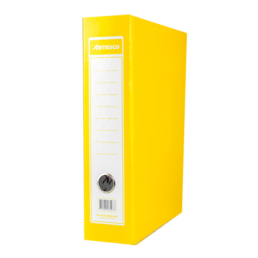 Archivador palanca cartón plastificado lomo ancho oficio amarillo Artesco