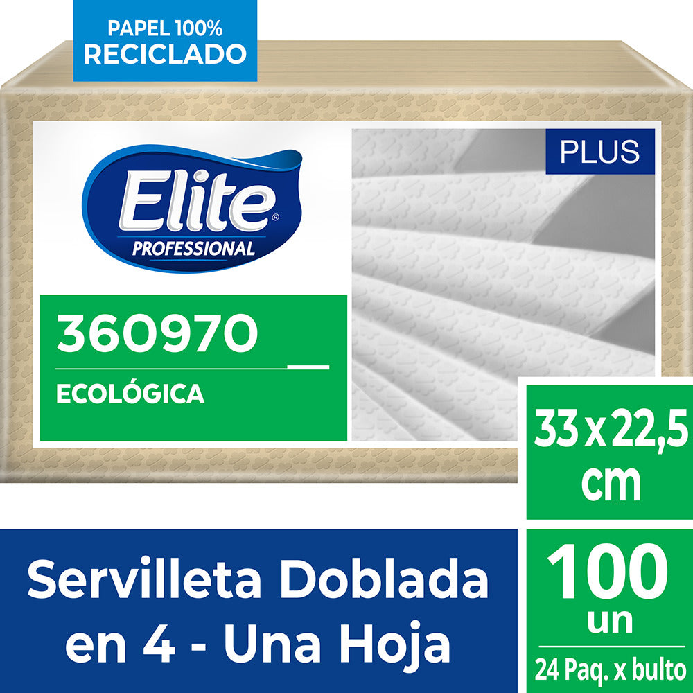 Servilleta ecológica doblada en 4 x100 und 33x22cm Elite