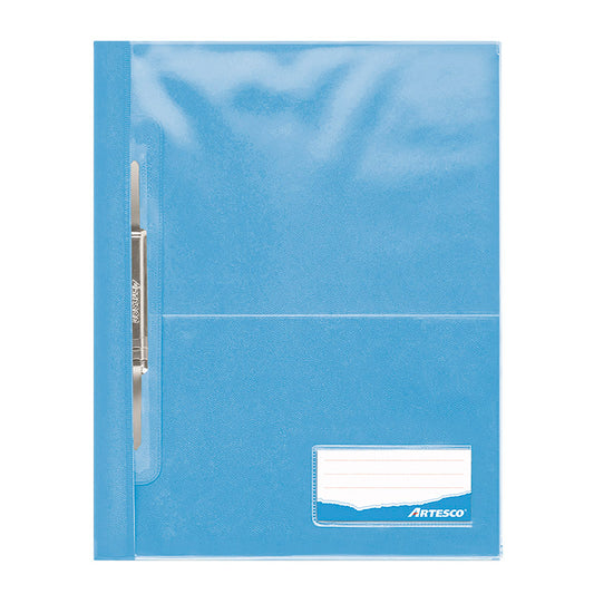 Folder tapa transparente A4 con fastener color celeste Artesco