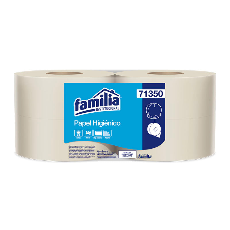 Papel higiénico jumbo natural una hoja 400 mt x 4 rollos Familia