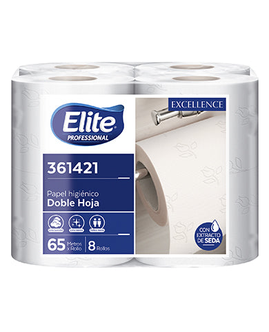 Papel higiénico doble hoja blanco 65 mt x 8 rollos Elite