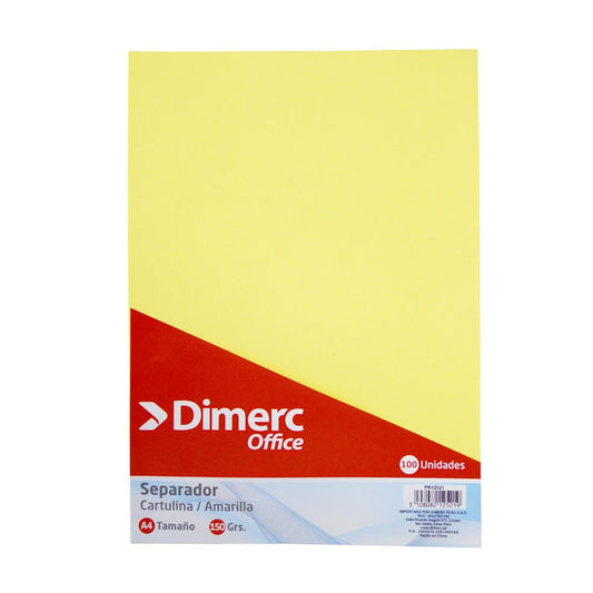Separador cartulina A4 150 gr x 100 unidad amarillo Dimerc