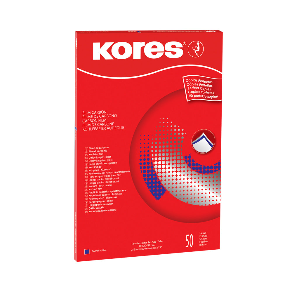 Papel carbon oficio azul caja x 50 hojas kores