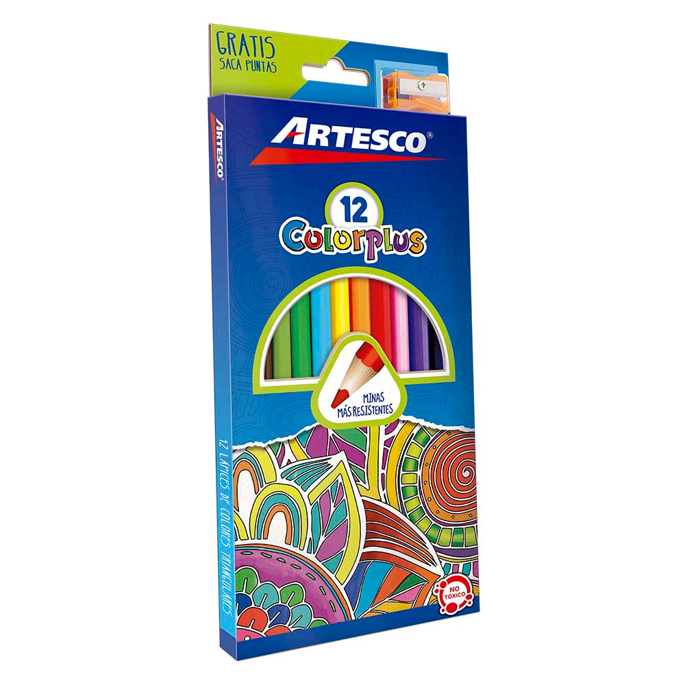 Colores largos x 12 unidades color plus + 1 tajador  Artesco