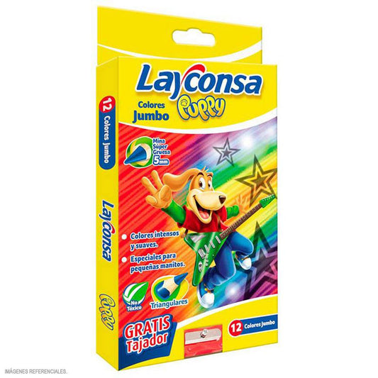 Colores triangulares jumbo largos x 12 unidades Layconsa