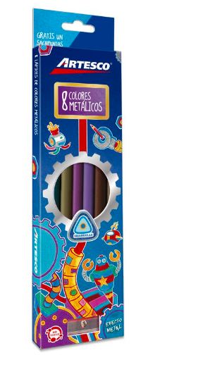 Colores triangulares metálicos x 8 unidades +1 tajador Artesco