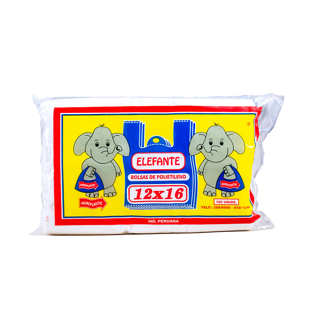 Bolsas blancas de polietileno con asa 12 x 16 paquete x 100 unidades s