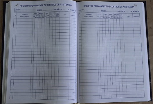 Libro control asistencia x 100 paginas 75gr grafiresa