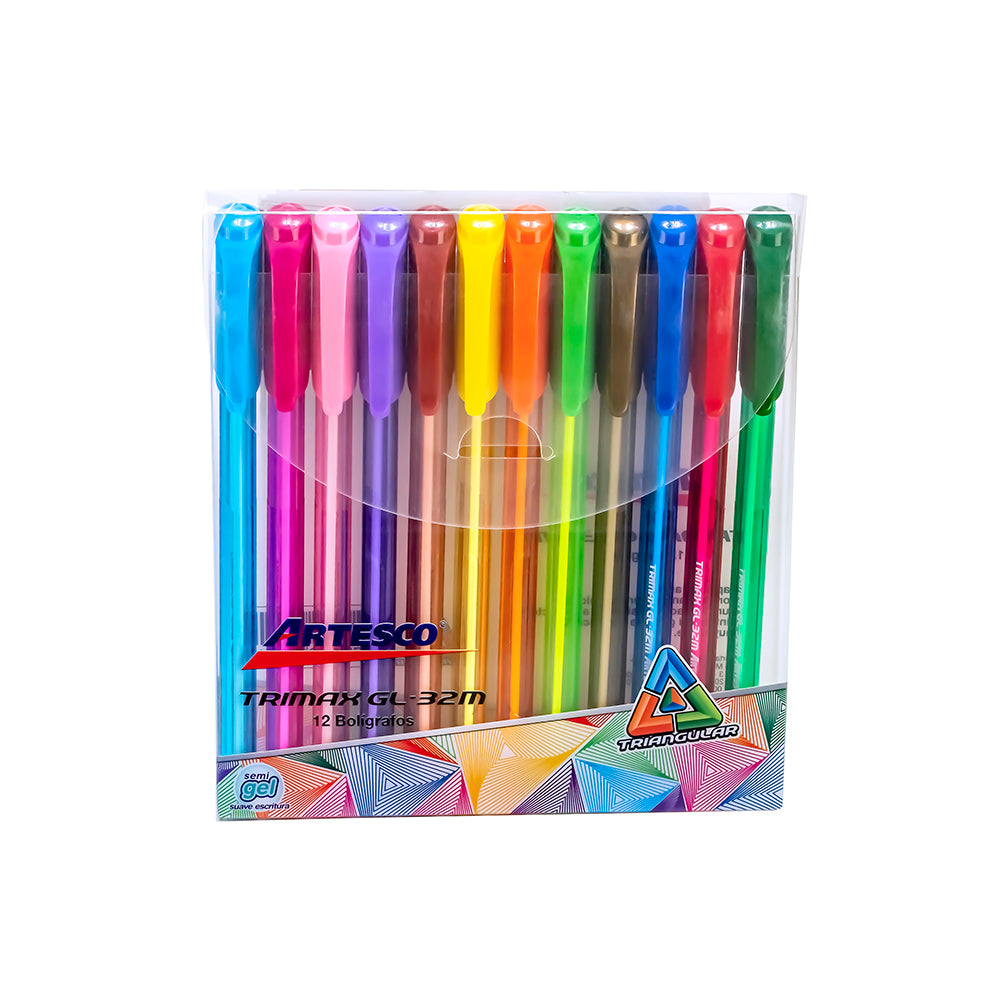 Lapicero semi gel estuche x 12 colores gl 32m artesco