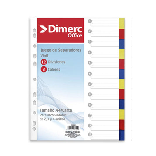 Separador A4 pp colores 12 divisiones Dimerc