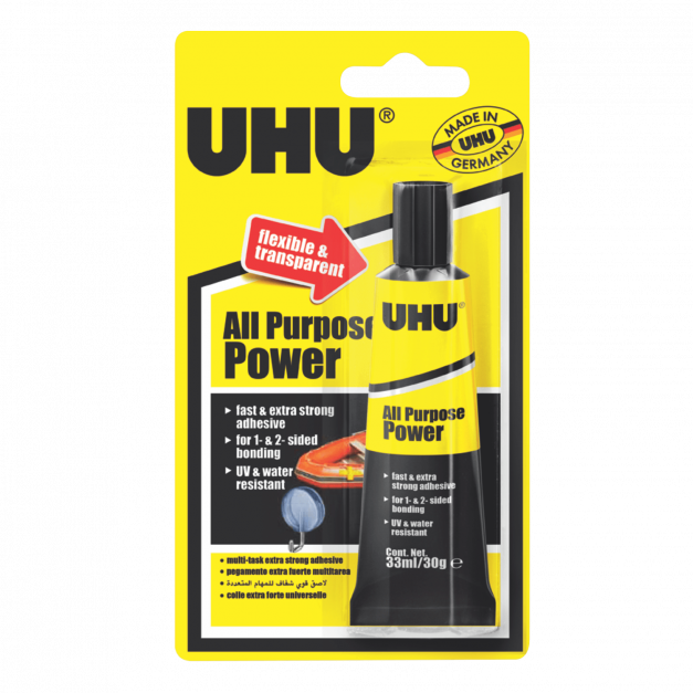 Pegamento all purpose power transpa tubo 33ml Uhu