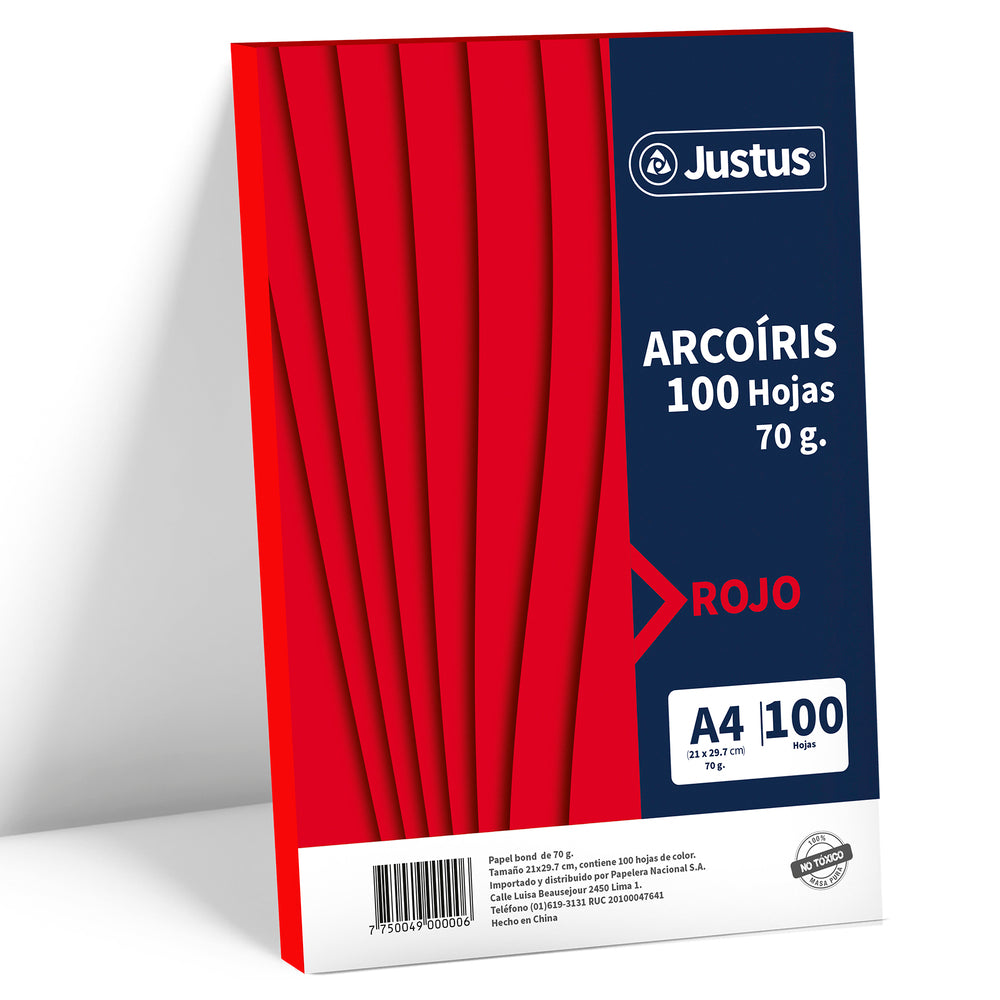 Papel bond A4 70gr 100h rojo Justus