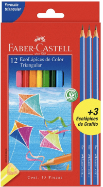 Lápices 12 colores triangulares + 3 lápices Faber Castell