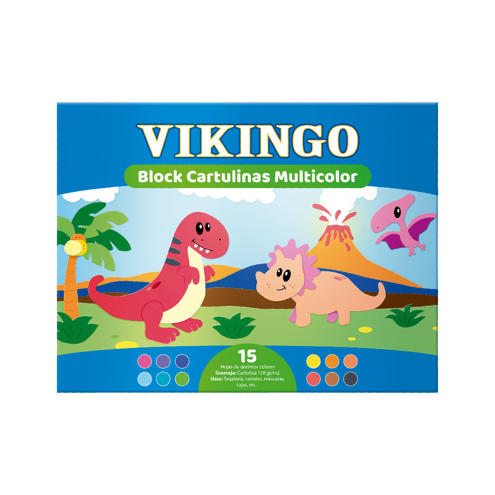 Block cartulinas multicolor x15 hojas Vikingo