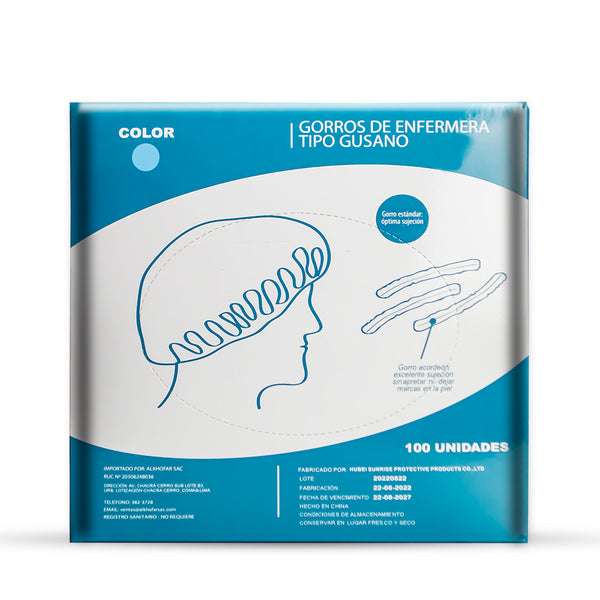 Gorro de enfermera celeste caja x 100 unidades alkhofar