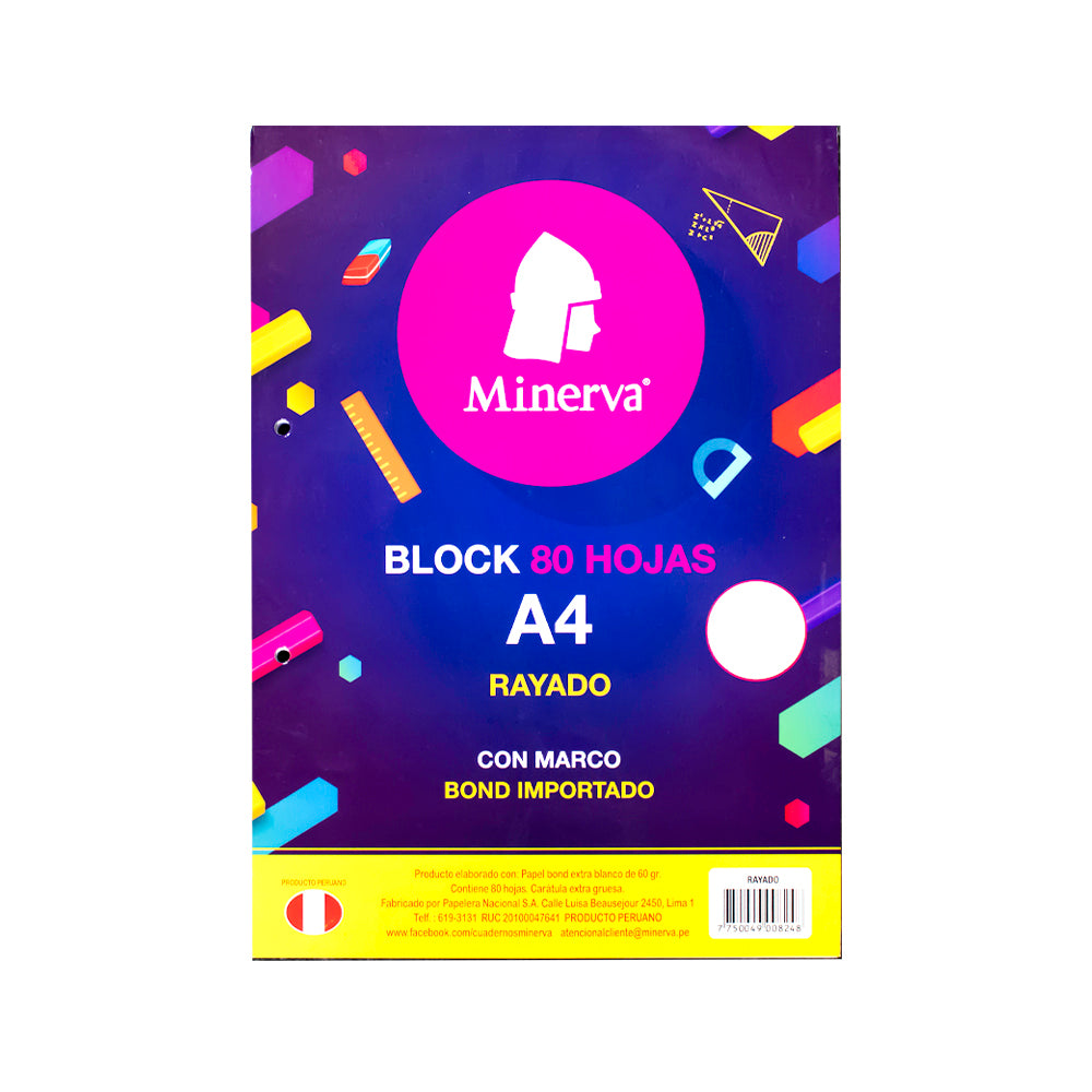 Minerva Block Pattern Block rayado A4 80 hojas Minerva