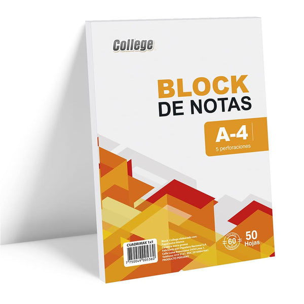 Block cuadrimax 1x1 A4x50 hojas College