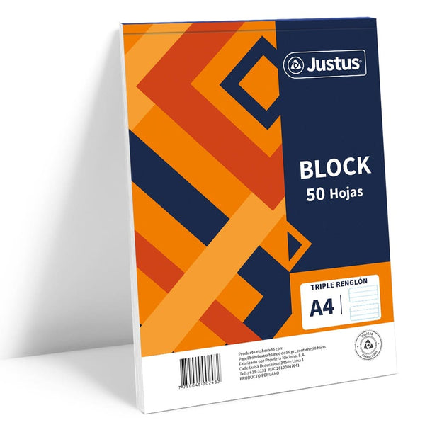 Block triple renglón A4 x 50 hojas Justus