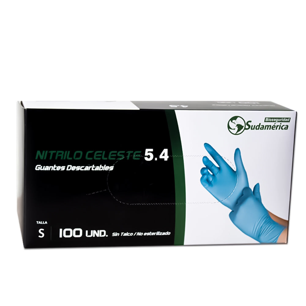 Guantes nitrilo celeste x 100 unidades 5.4 gramos talla s sudamerica