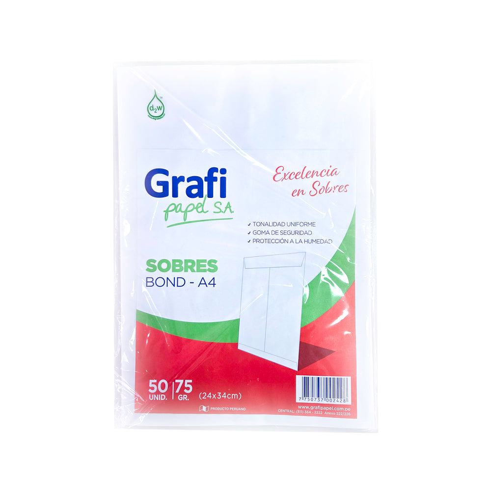 Sobre bond A4 x 50 und 75gr tipo manila Grafipapel
