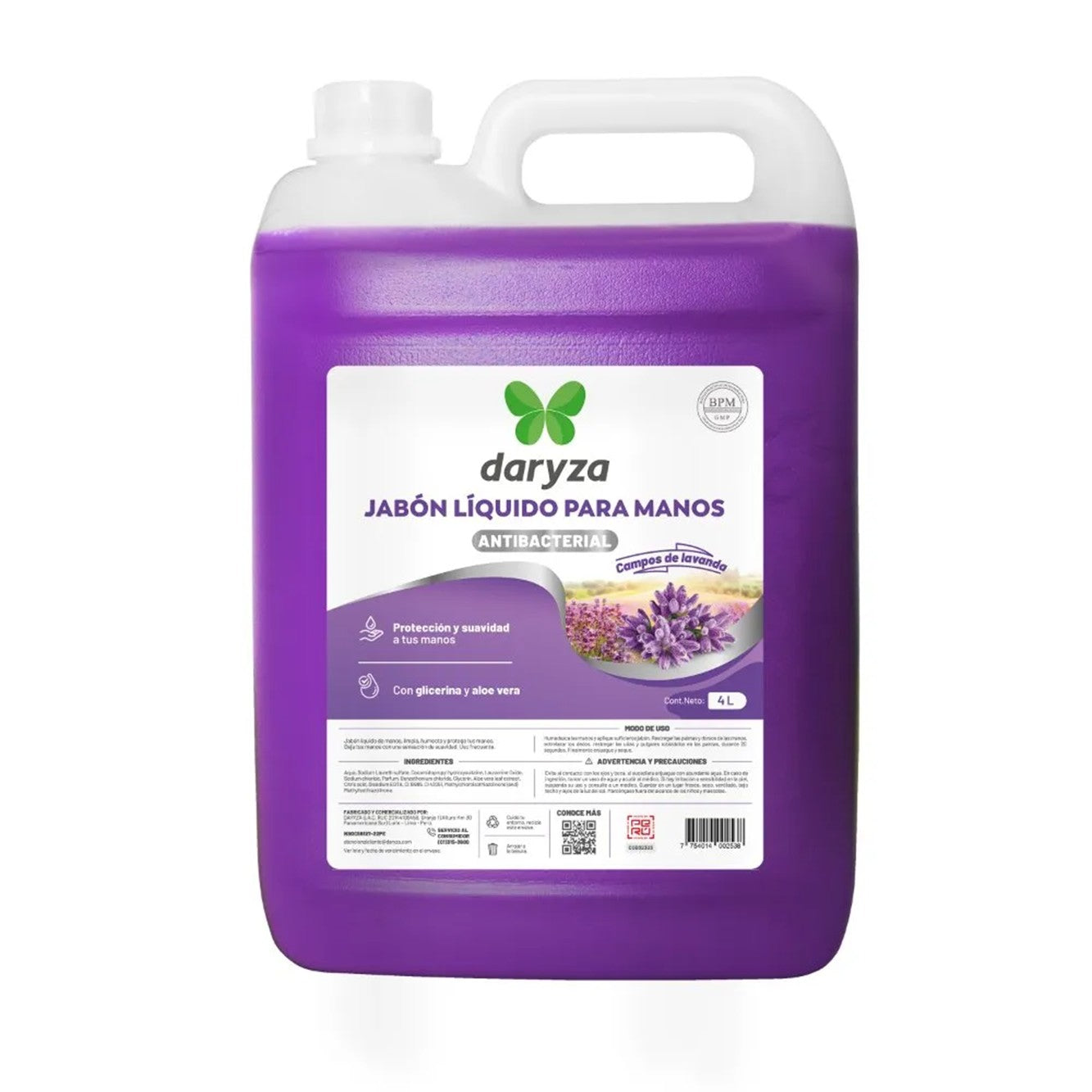 Jabon líquido antibacterial x4 lt lavanda Daryza