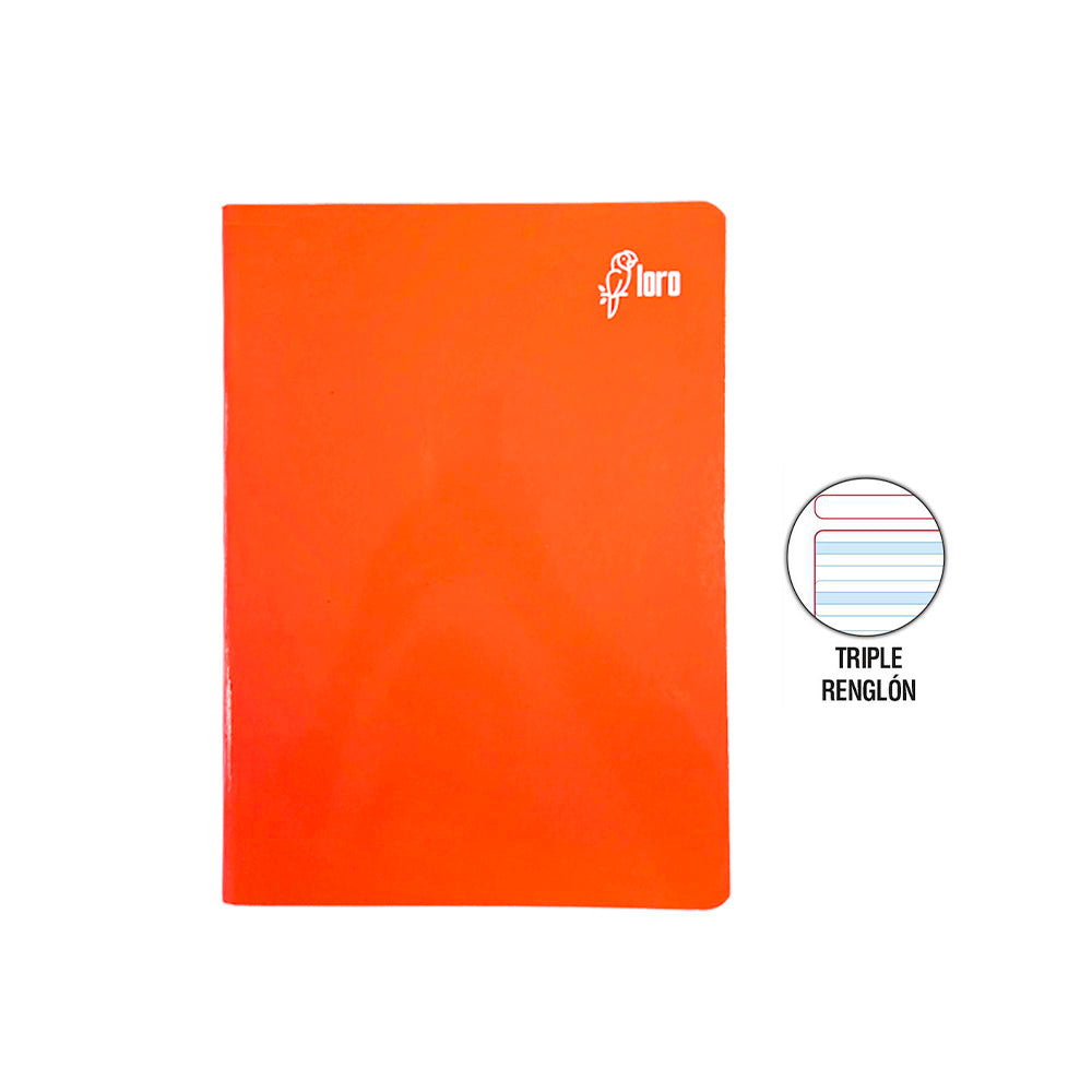 Cuaderno engrapado triple renglón A4 84 hojas con sombra solido con stickers Loro