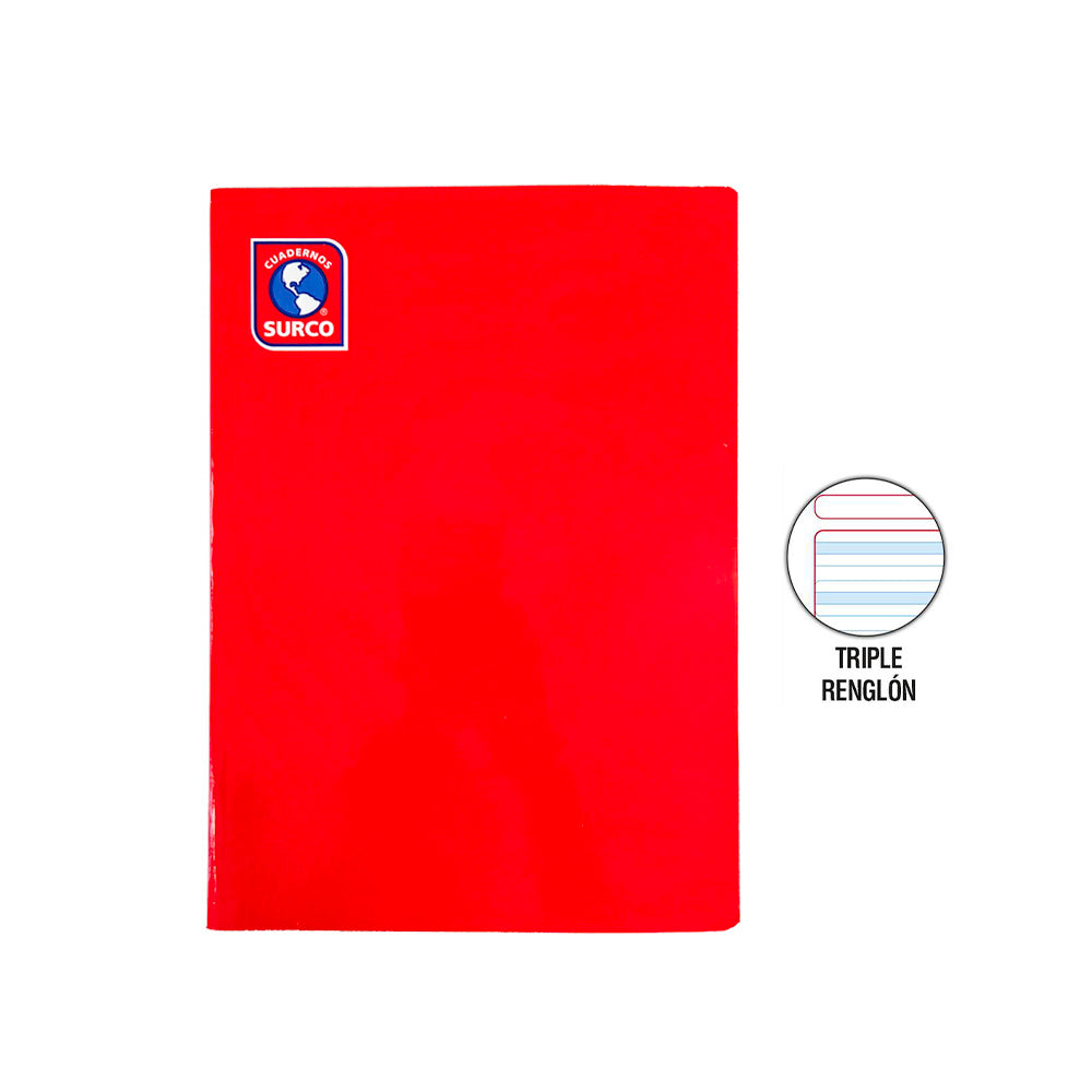Cuaderno engrapado triple renglón A4 72 hojas con sombra Surco