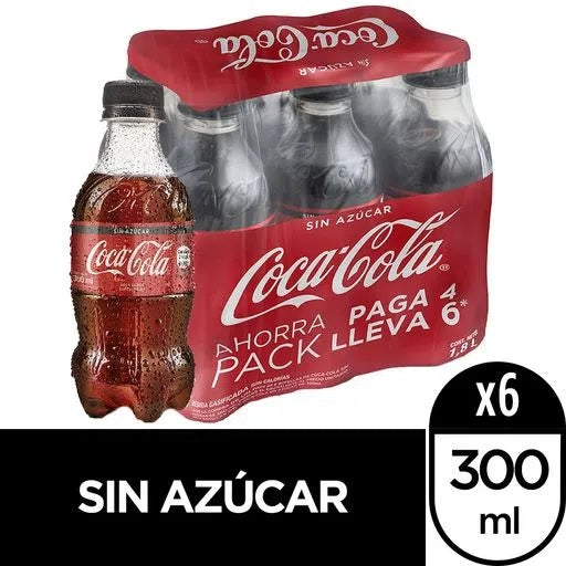 Gaseosa 300 ml pack x 6 un Coca Cola sin azúcar