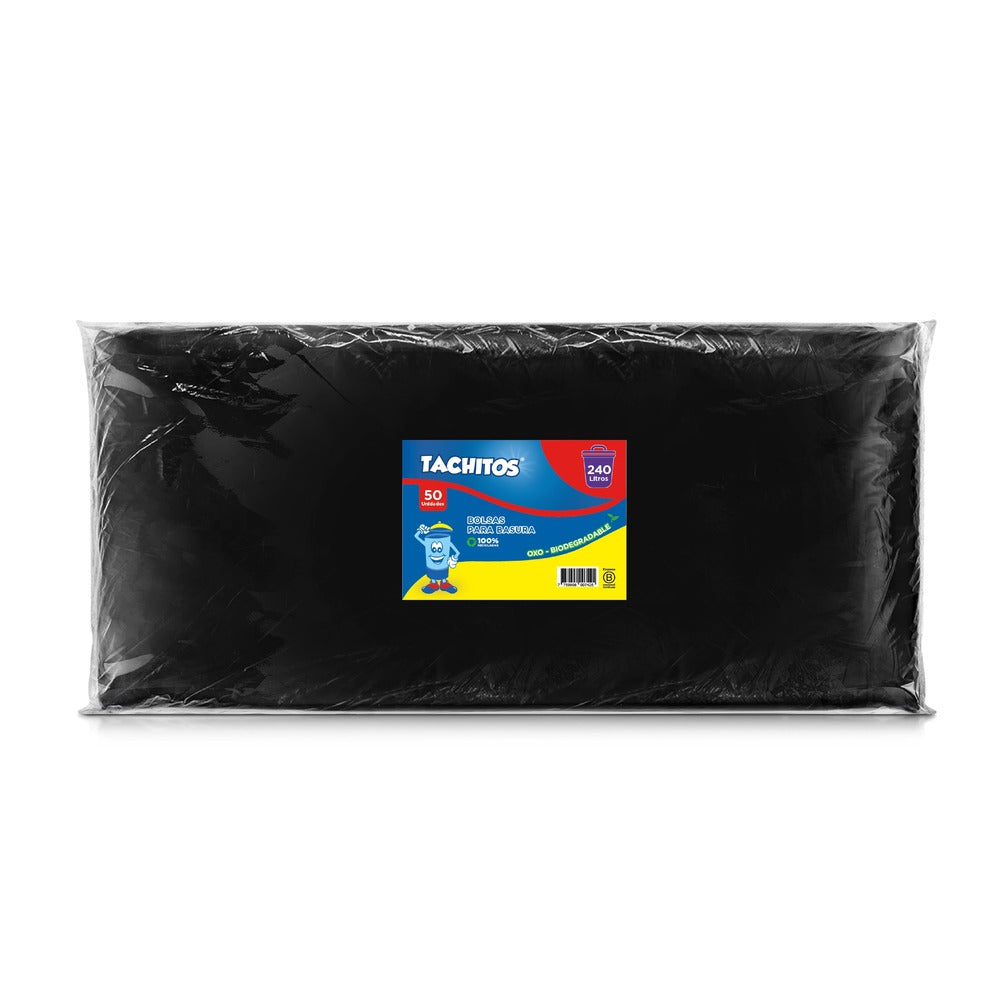 Bolsa para basura negra biodegradable 240L 99.1 x 127 cm x 50 und Tachitos