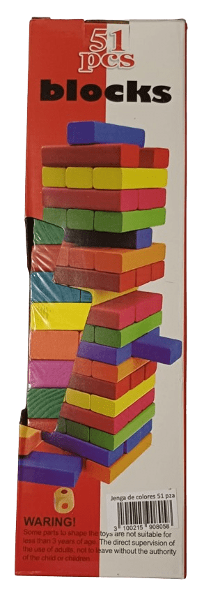 Jenga de madera de colores x 51 piezas